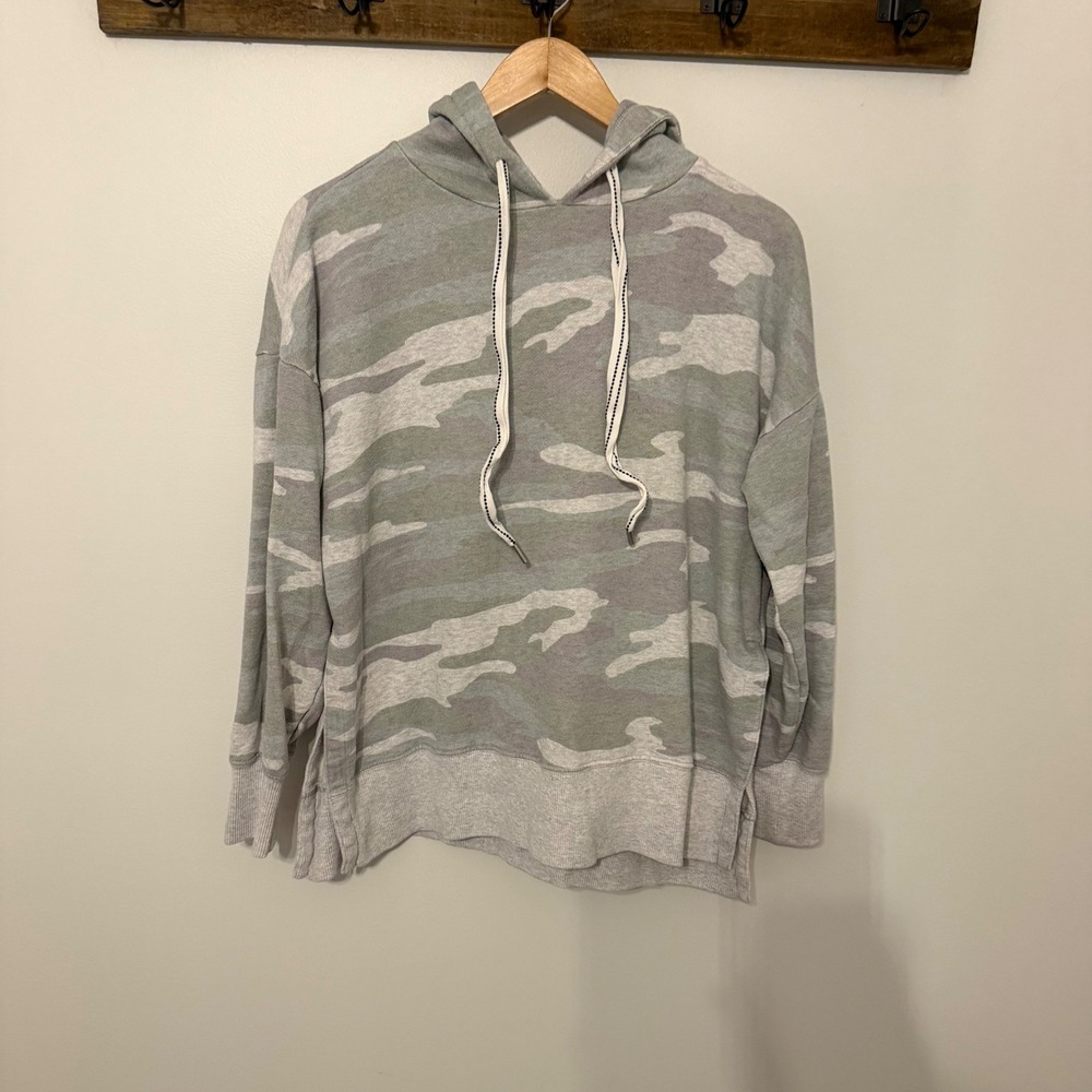 Aerie Camo Print Hoodie Green Grey French Terry Sweatshirt Small Oversized